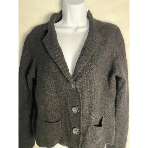 Lord & Taylor 100% Two-Ply Cashmere Cardigan Sweater Black XL Soft - Picture 2 of 7